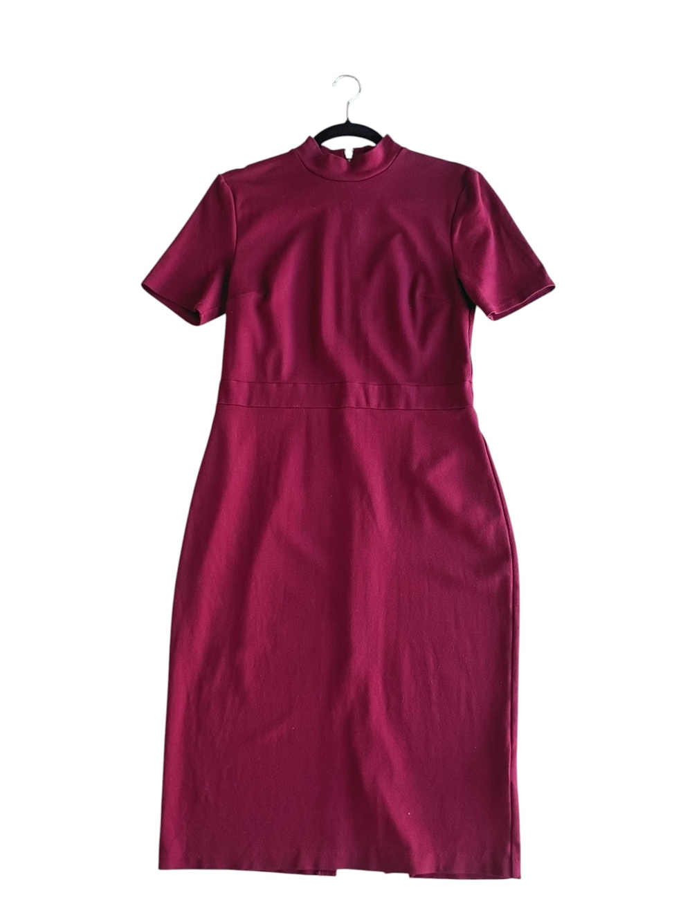Express Women's Burgundy Short-Sleeve Midi Dress Mock Neck SZ M - Picture 2 of 5
